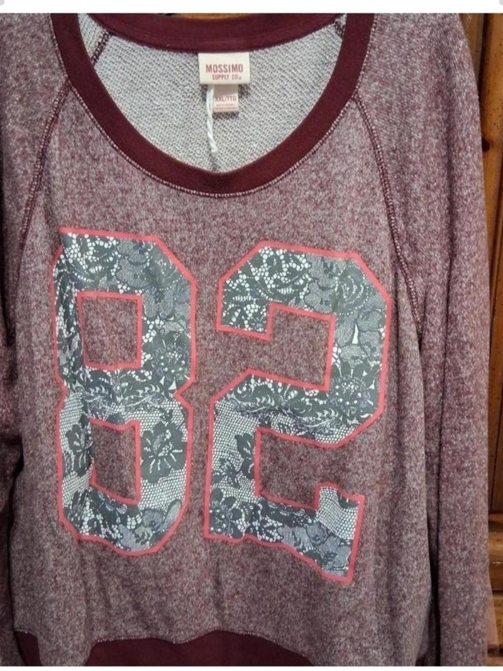 Mossimo Burgundy Graphic Sweater Long Sleeve Shirt with Lace '82'